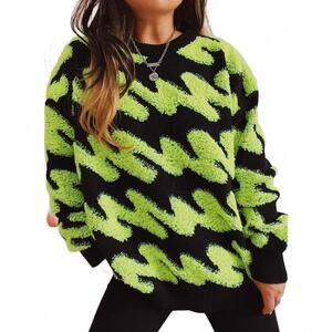 NEW HIDDEN striped flocked pullover sweater in lime